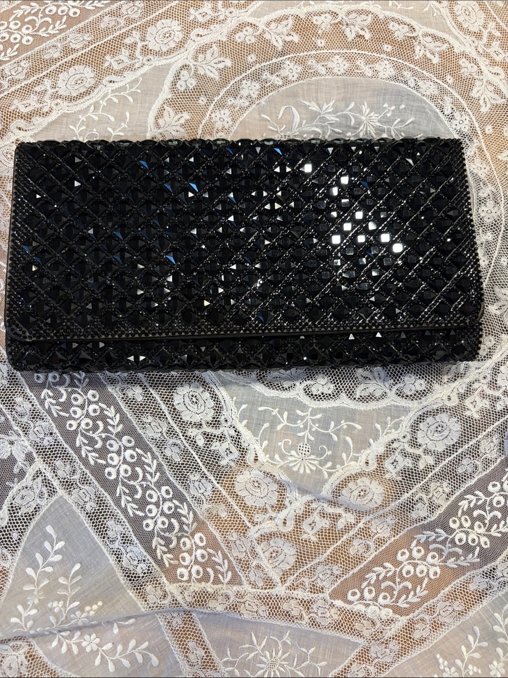 Aldo Black Beaded Envelope Clutch